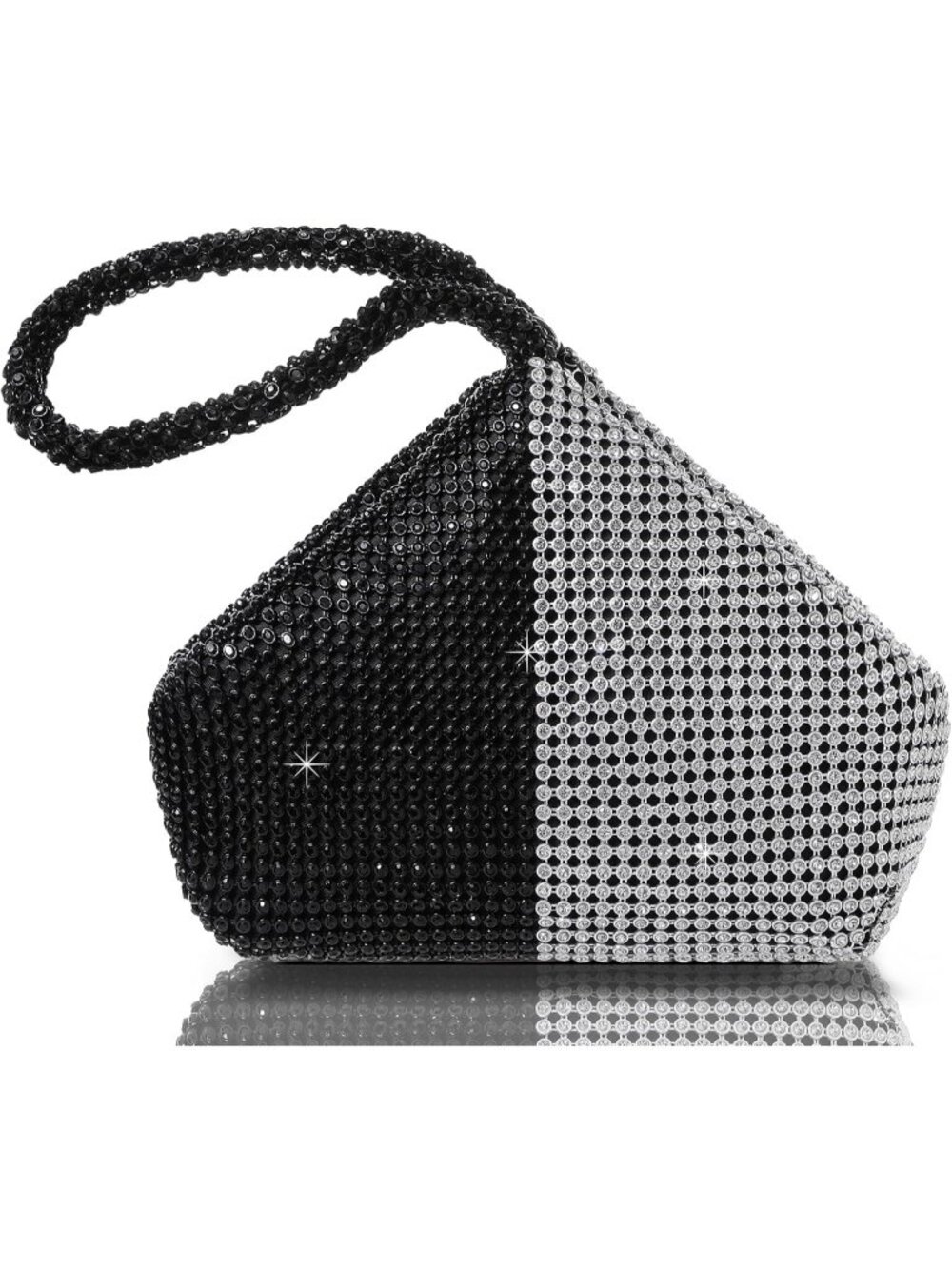 Women's Black/Silver Clutch Wristlet Perse Triangle Sparkly Glitter Evening Bags